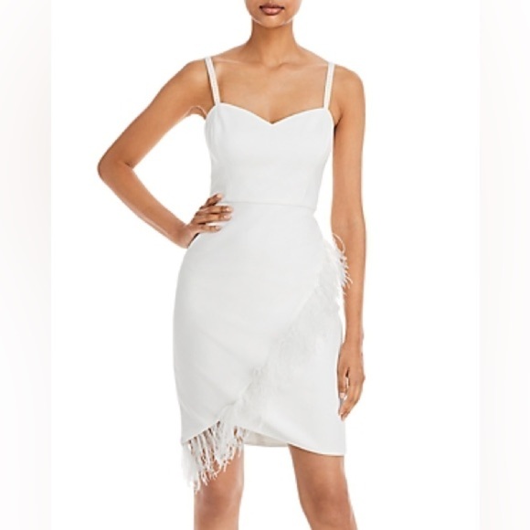 AQUA Feather Trim Dress SWEETHEART NECK Feather, New White gardenia size 0 - Picture 4 of 12